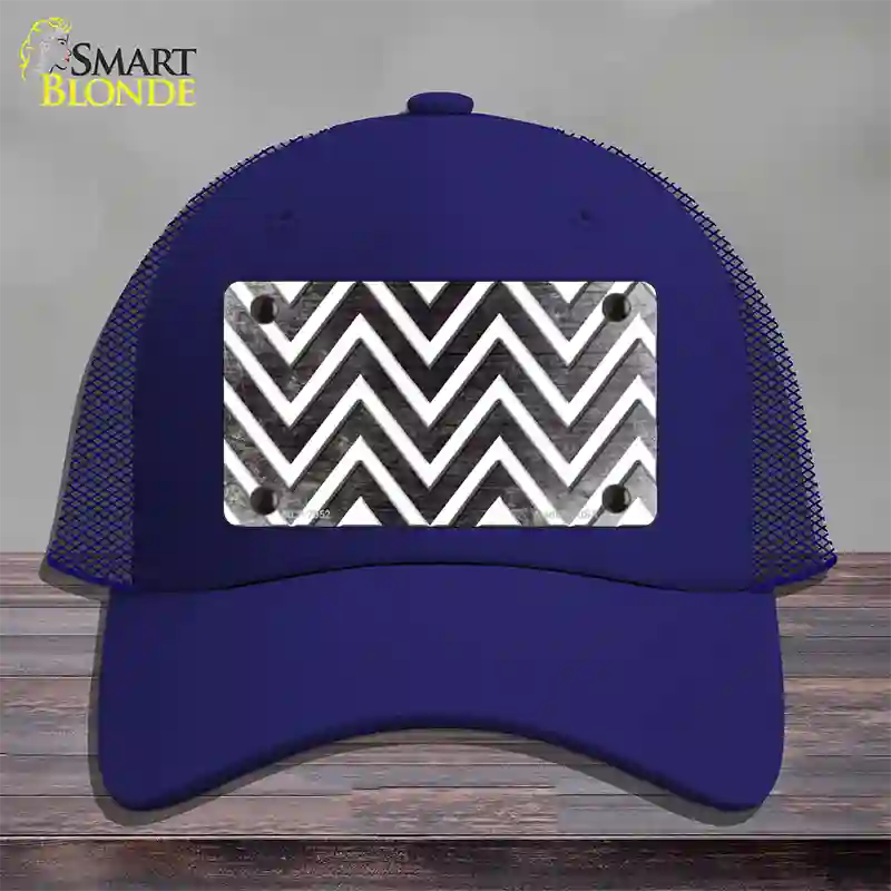 Black White Chevron Oil Rubbed Novelty License Plate Hat Mesh / Royal Blue