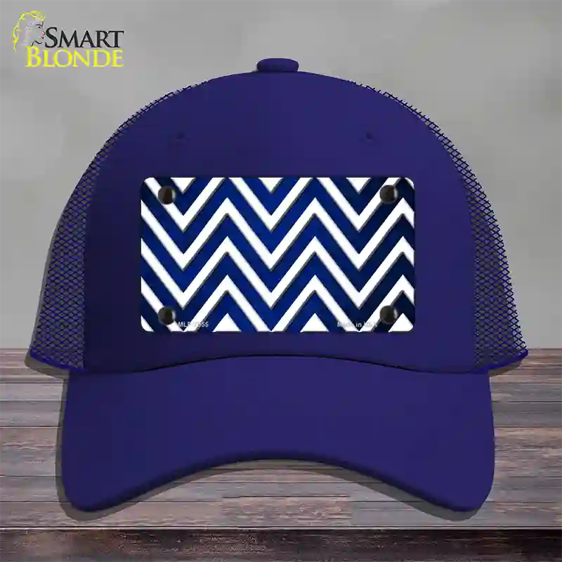 Blue White Chevron Oil Rubbed Novelty License Plate Hat Mesh / Royal Blue