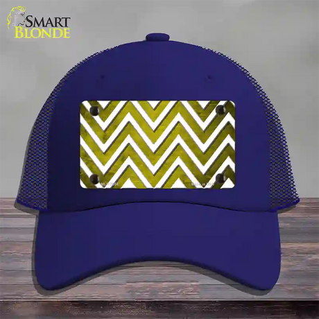 Yellow White Chevron Oil Rubbed Novelty License Plate Hat Mesh / Royal Blue