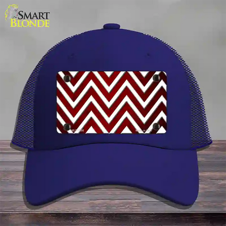 Red White Chevron Oil Rubbed Novelty License Plate Hat Mesh / Royal Blue