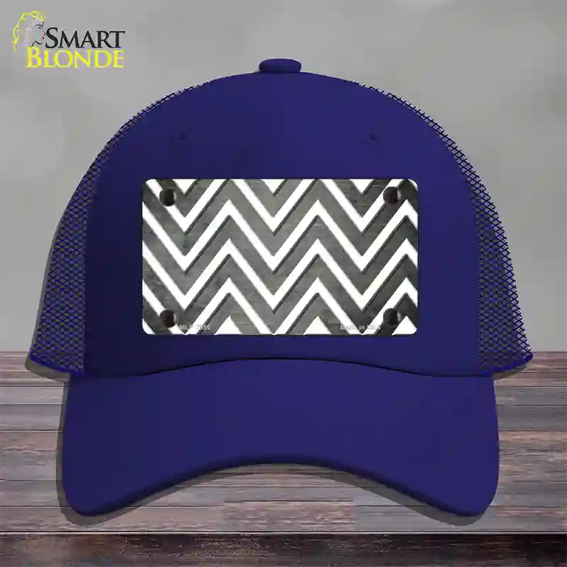 Gray White Chevron Oil Rubbed Novelty License Plate Hat Mesh / Royal Blue