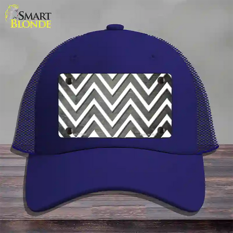 Gray White Chevron Oil Rubbed Novelty License Plate Hat Mesh / Royal Blue