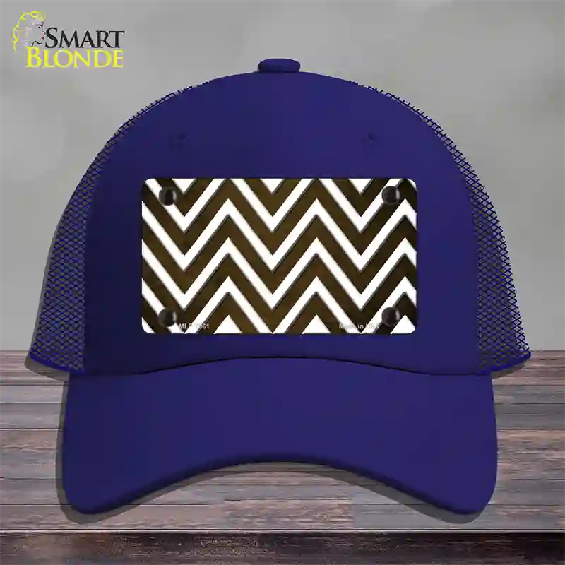 Brown White Chevron Oil Rubbed Novelty License Plate Hat Mesh / Royal Blue