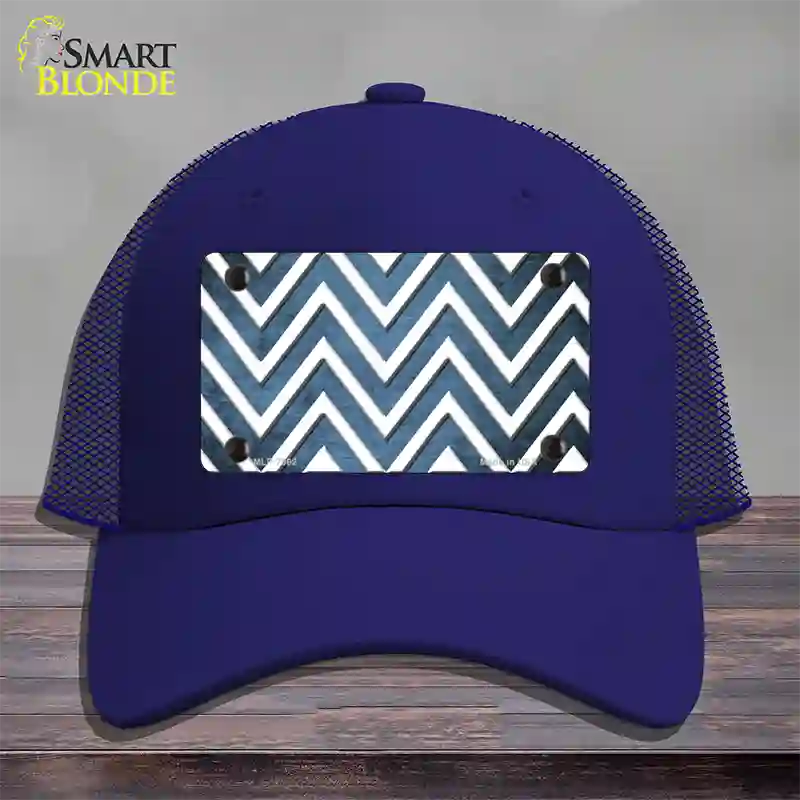 Light Blue White Chevron Oil Rubbed Novelty License Plate Hat Mesh / Royal Blue