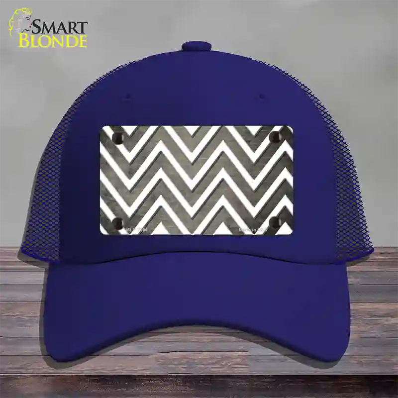 Tan White Chevron Oil Rubbed Novelty License Plate Hat Mesh / Royal Blue