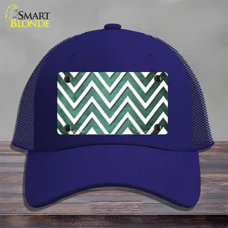 Mint White Chevron Oil Rubbed Novelty License Plate Hat Mesh / Royal Blue