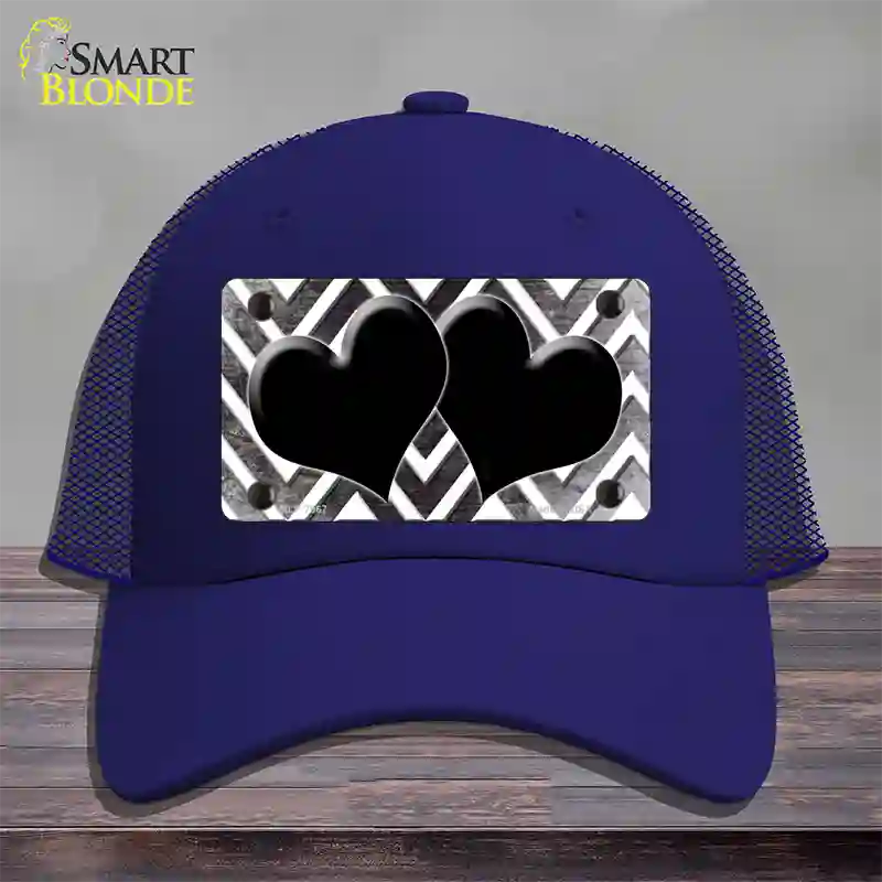 Black White Hearts Chevron Oil Rubbed Novelty License Plate Hat Mesh / Royal Blue