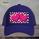 Pink White Hearts Chevron Oil Rubbed Novelty License Plate Hat Mesh / Royal Blue