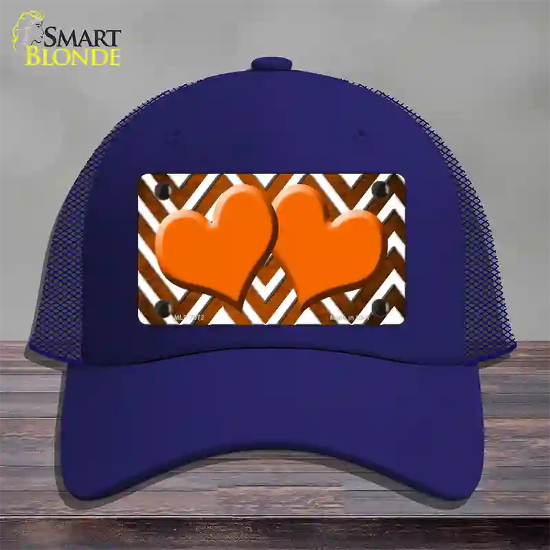 Orange White Hearts Chevron Oil Rubbed Novelty License Plate Hat Mesh / Royal Blue