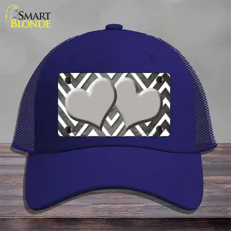 Gray White Hearts Chevron Oil Rubbed Novelty License Plate Hat Mesh / Royal Blue