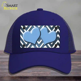 Light Blue White Hearts Chevron Oil Rubbed Novelty License Plate Hat Mesh / Royal Blue