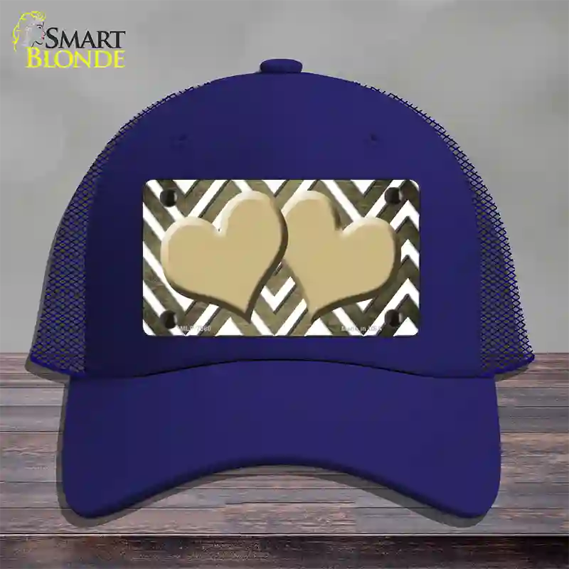 Gold White Hearts Chevron Oil Rubbed Novelty License Plate Hat Mesh / Royal Blue