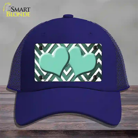 Mint White Hearts Chevron Oil Rubbed Novelty License Plate Hat Mesh / Royal Blue