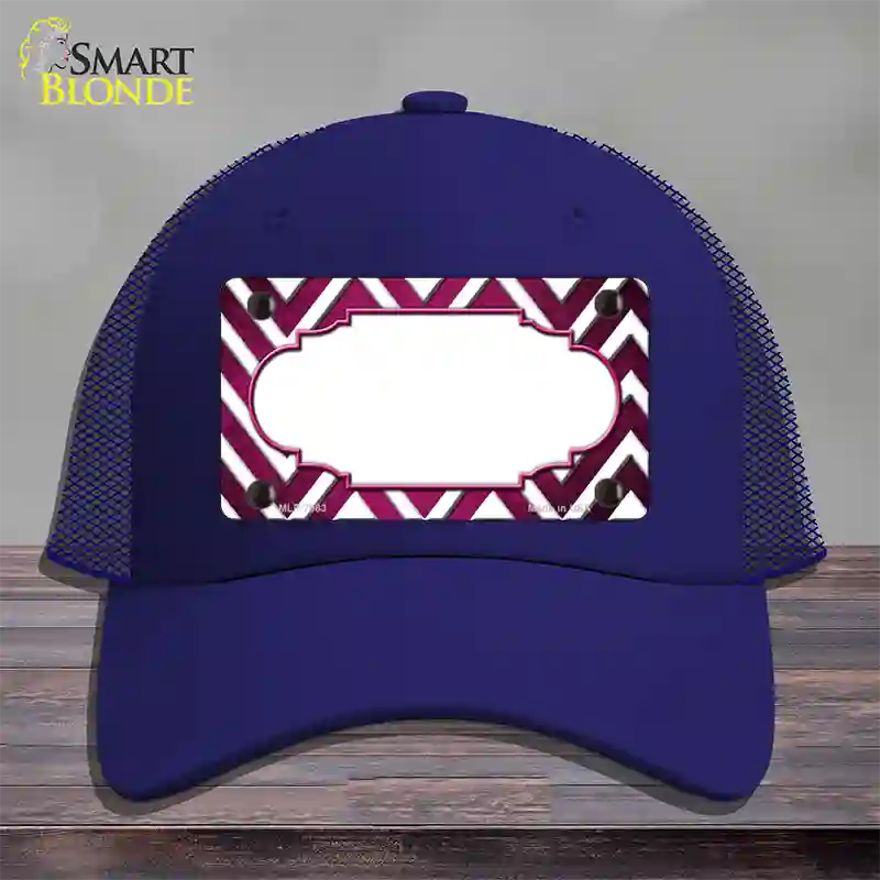 Pink White Chevron Scallop Oil Rubbed Novelty License Plate Hat Mesh / Royal Blue