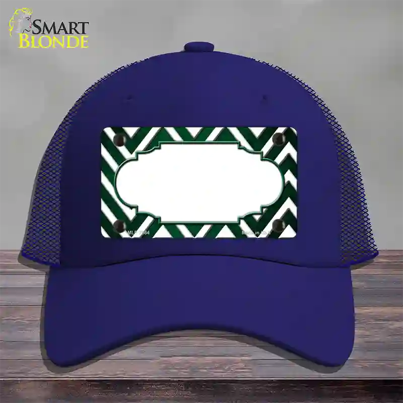 Green White Chevron Scallop Oil Rubbed Novelty License Plate Hat Mesh / Royal Blue