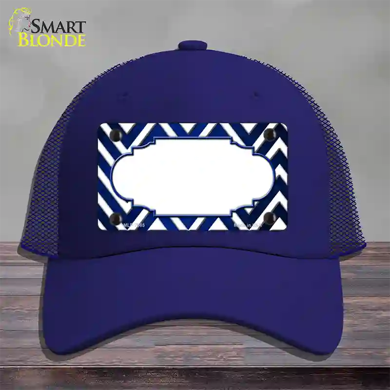 Blue White Chevron Scallop Oil Rubbed Novelty License Plate Hat Mesh / Royal Blue