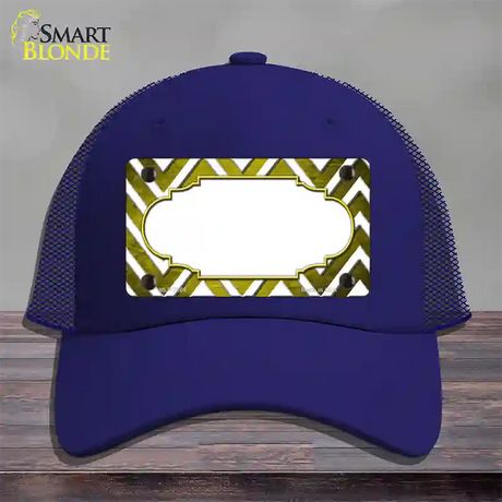 Yellow White Chevron Scallop Oil Rubbed Novelty License Plate Hat Mesh / Royal Blue