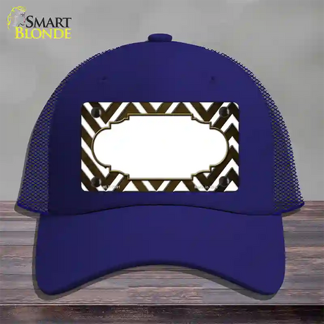 Brown White Chevron Scallop Oil Rubbed Novelty License Plate Hat Mesh / Royal Blue