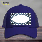 Light Blue White Chevron Scallop Oil Rubbed Novelty License Plate Hat Mesh / Royal Blue