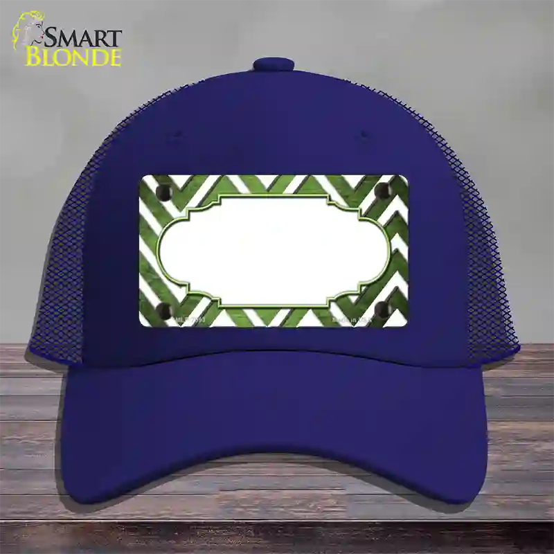 Lime Green White Chevron Scallop Oil Rubbed Novelty License Plate Hat Mesh / Royal Blue