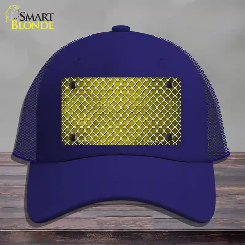 Yellow White Quatrefoil Oil Rubbed Novelty License Plate Hat Mesh / Royal Blue