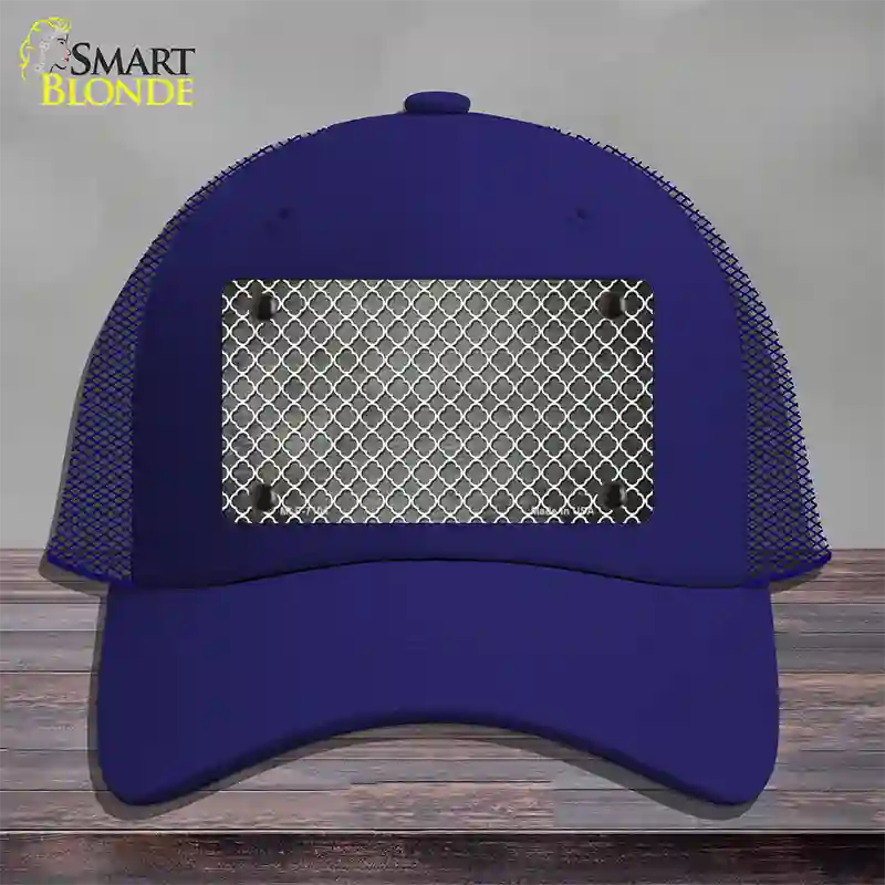 Gray White Quatrefoil Oil Rubbed Novelty License Plate Hat Mesh / Royal Blue