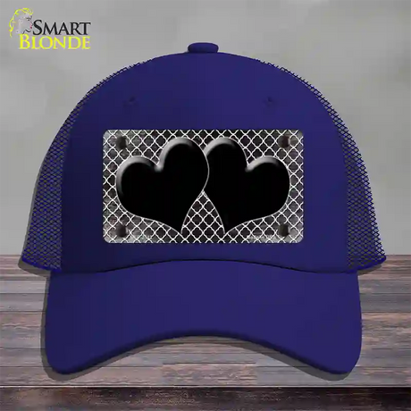 Black White Quatrefoil Hearts Oil Rubbed Novelty License Plate Hat Mesh / Royal Blue