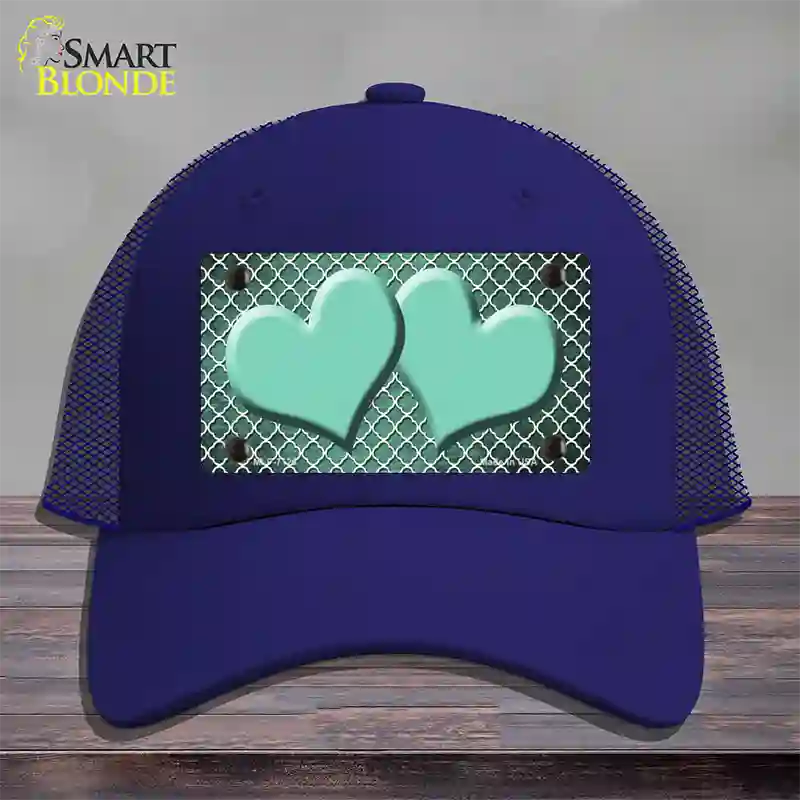 Mint White Quatrefoil Hearts Oil Rubbed Novelty License Plate Hat Mesh / Royal Blue