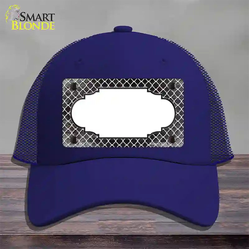 Black White Quatrefoil Scallop Oil Rubbed Novelty License Plate Hat Mesh / Royal Blue