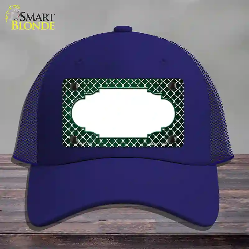 Green White Quatrefoil Scallop Oil Rubbed Novelty License Plate Hat Mesh / Royal Blue