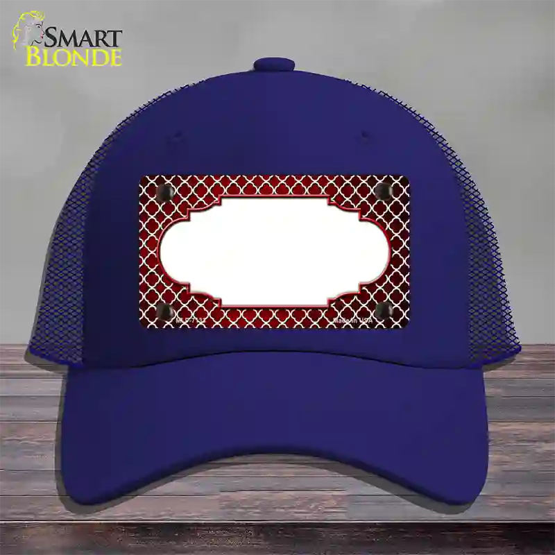 Red White Quatrefoil Scallop Oil Rubbed Novelty License Plate Hat Mesh / Royal Blue