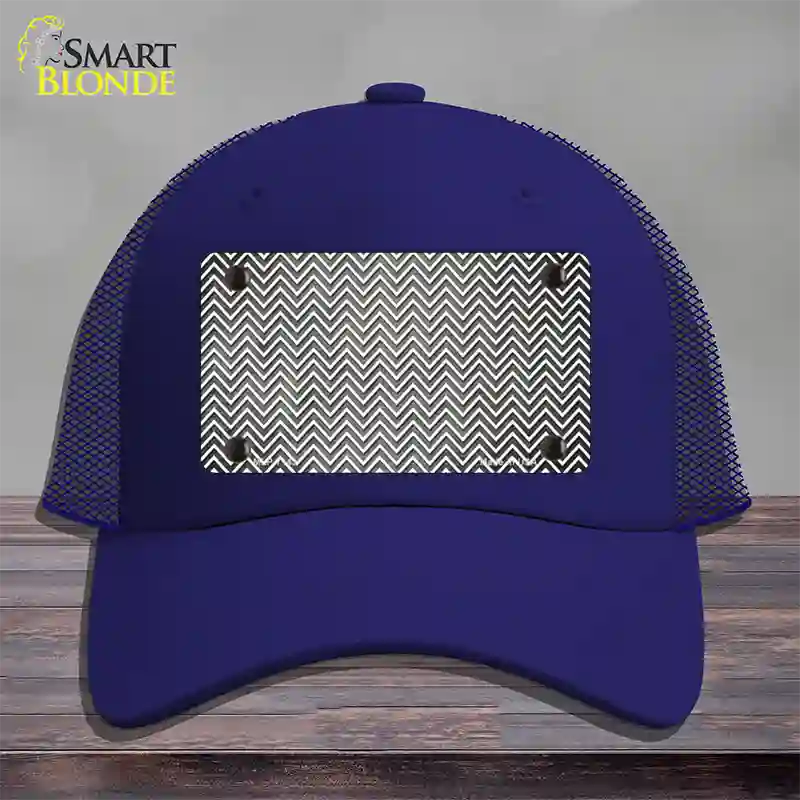 Gray White Small Chevron Oil Rubbed Novelty License Plate Hat Mesh / Royal Blue