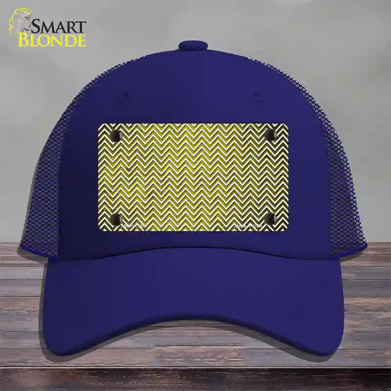 Yellow White Small Chevron Oil Rubbed Novelty License Plate Hat Mesh / Royal Blue