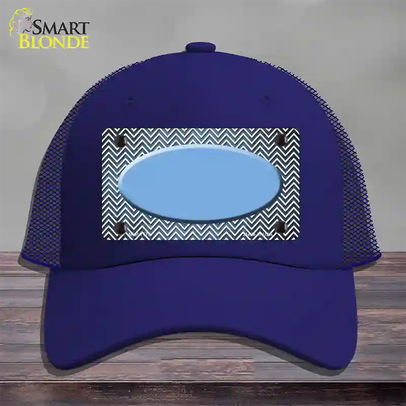 Light Blue White Small Chevron Oval Oil Rubbed Novelty License Plate Hat Mesh / Royal Blue