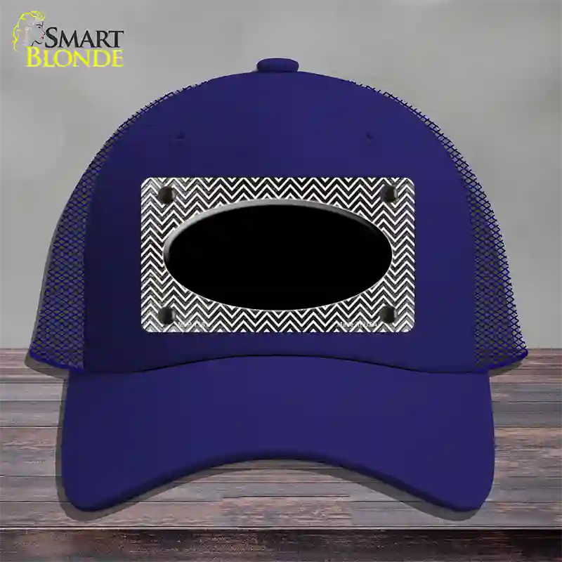 Black White Small Chevron Oval Oil Rubbed Novelty License Plate Hat Mesh / Royal Blue