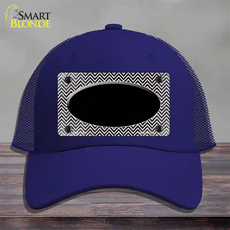 Black White Small Chevron Oval Oil Rubbed Novelty License Plate Hat Mesh / Royal Blue