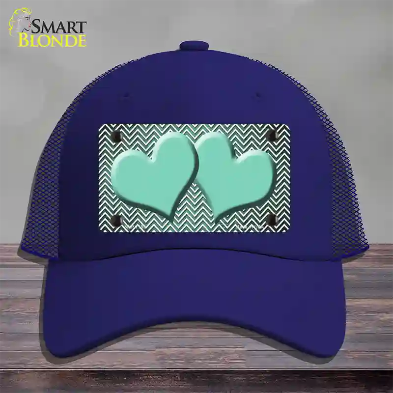 Mint White Small Chevron Hearts Oil Rubbed Novelty License Plate Hat Mesh / Royal Blue