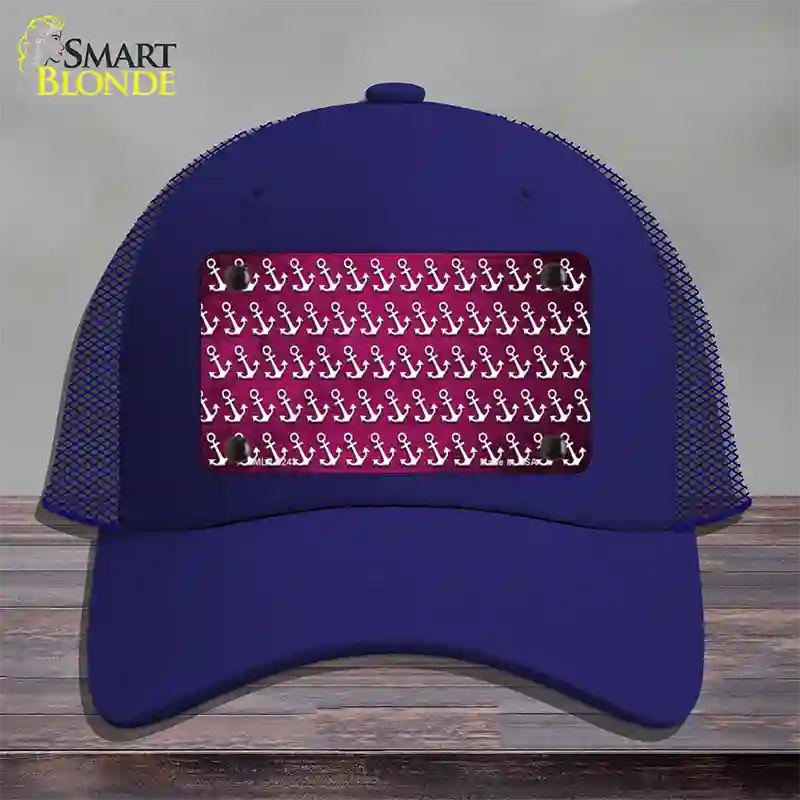 Pink White Anchor Oil Rubbed Novelty License Plate Hat Mesh / Royal Blue