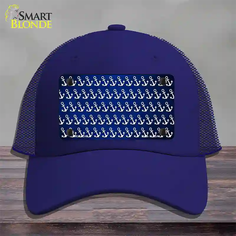 Blue White Anchor Oil Rubbed Novelty License Plate Hat Mesh / Royal Blue