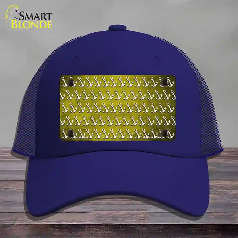 Yellow White Anchor Oil Rubbed Novelty License Plate Hat Mesh / Royal Blue