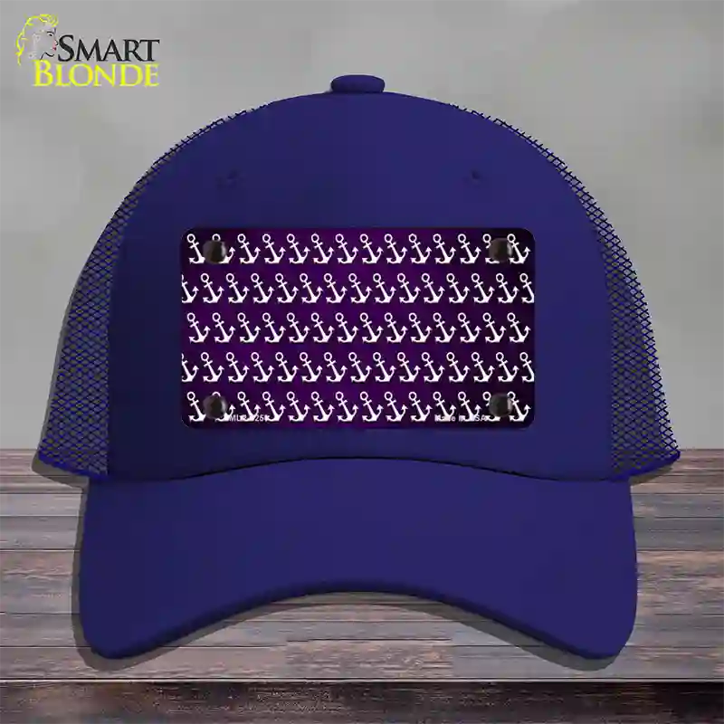 Purple White Anchor Oil Rubbed Novelty License Plate Hat Mesh / Royal Blue