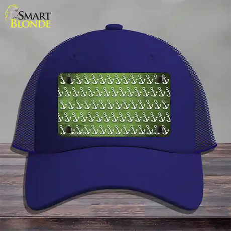 Lime Green White Anchor Oil Rubbed Novelty License Plate Hat Mesh / Royal Blue