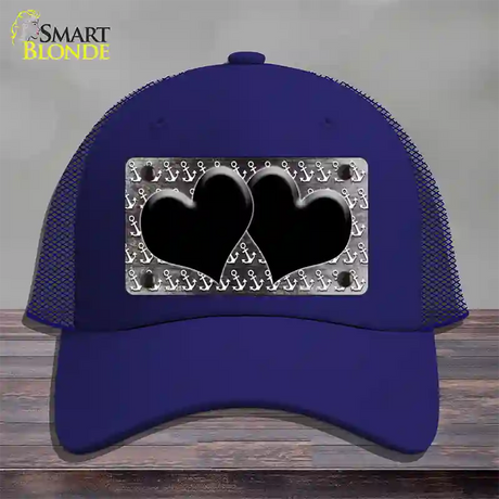 Black White Anchor Hearts Oil Rubbed Novelty License Plate Hat Mesh / Royal Blue