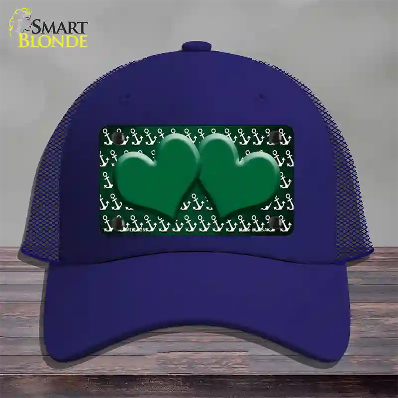 Green White Anchor Hearts Oil Rubbed Novelty License Plate Hat Mesh / Royal Blue