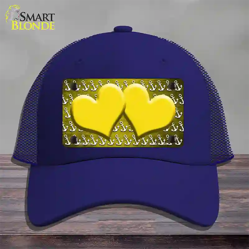 Yellow White Anchor Hearts Oil Rubbed Novelty License Plate Hat Mesh / Royal Blue