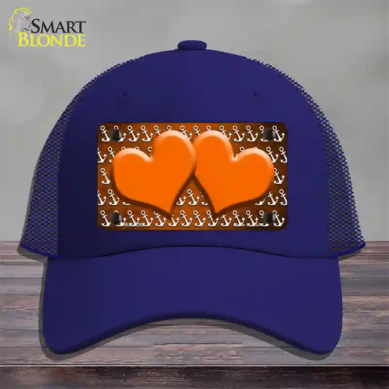 Orange White Anchor Hearts Oil Rubbed Novelty License Plate Hat Mesh / Royal Blue