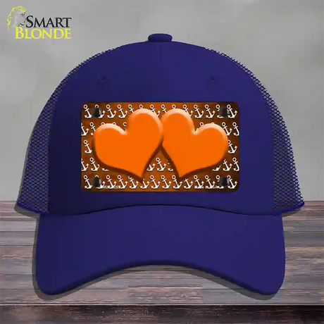 Orange White Anchor Hearts Oil Rubbed Novelty License Plate Hat Mesh / Royal Blue