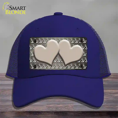 Tan White Anchor Hearts Oil Rubbed Novelty License Plate Hat Mesh / Royal Blue