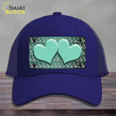 Mint White Anchor Hearts Oil Rubbed Novelty License Plate Hat Mesh / Royal Blue