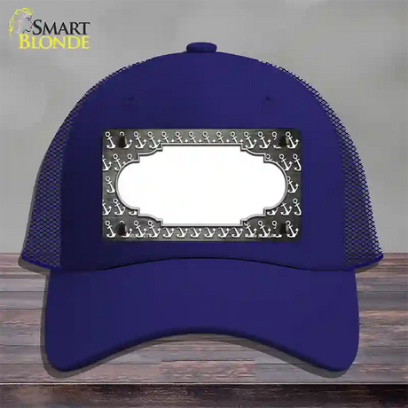 Gray White Anchor Scallop Oil Rubbed Novelty License Plate Hat Mesh / Royal Blue